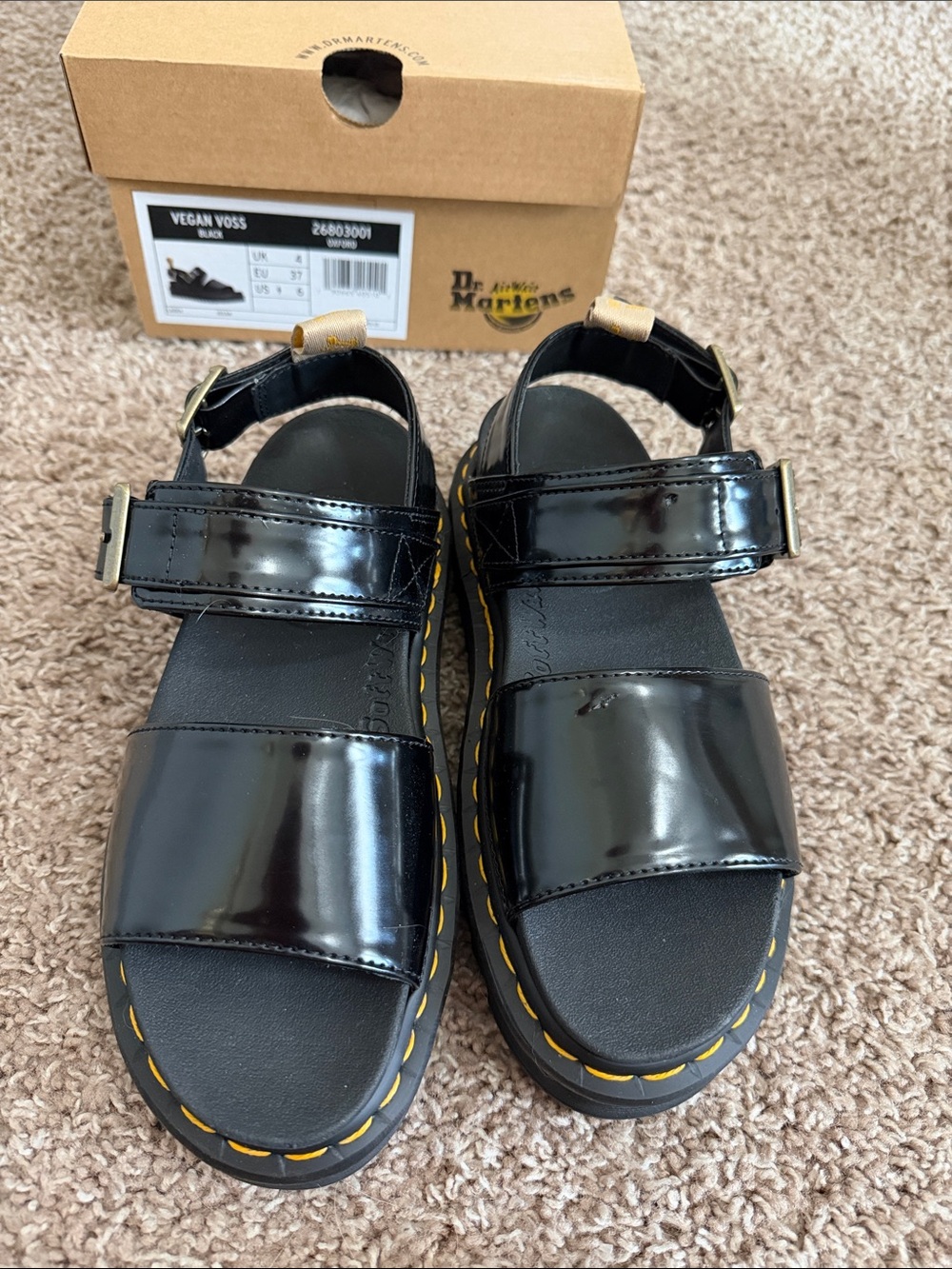Dr. Martens Black Patent Sandals Women US 6